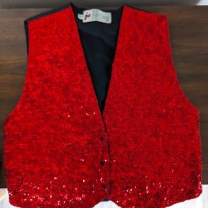VINTAGE red sequin beaded hot vest